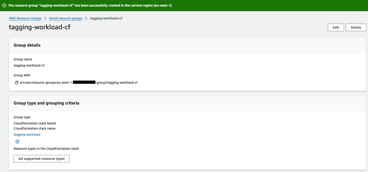 Newly created resource group